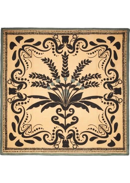 Bej Şal Desenli 90X90 Ipek Eşarp