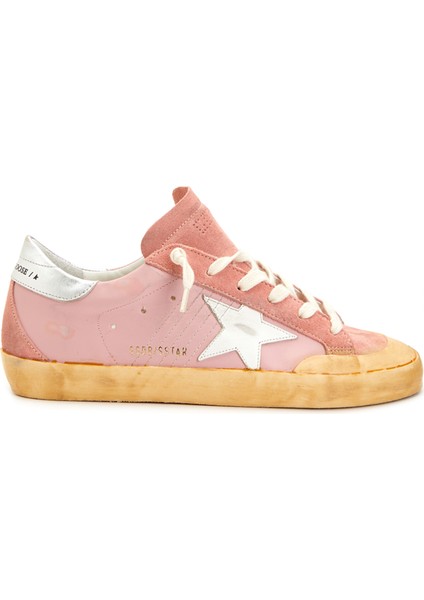 Pembe Eskitme Dokulu Kadın Deri Sneaker