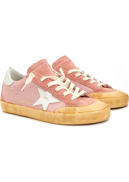 Pembe Eskitme Dokulu Kadın Deri Sneaker