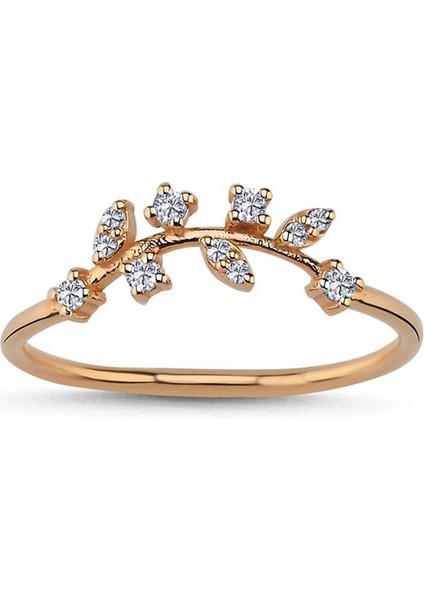 Hazine Pırlanta Taşlı 14 Ayar Rose Gold Kadın Yüzük