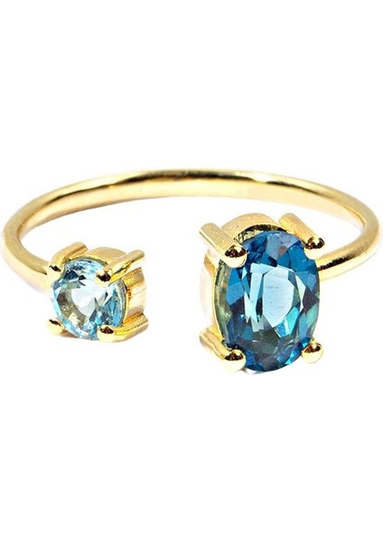 Deep Sea Ring London Blue Topaz And Aquamarine 14 Ayar Yellow Gold Kadın Altın Yüzük