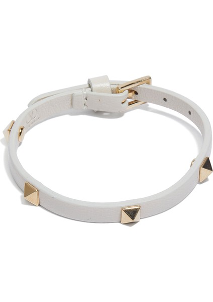 Rockstud Ekru Kadın Deri Bileklik