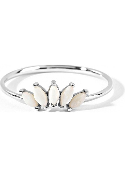 Opal Crown Gold Ring 14 Ayar White Gold Kadın Altın Yüzük