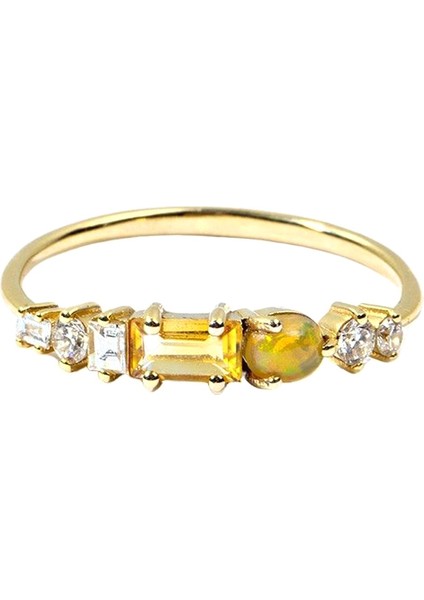 Sunshine Ring Diamond Citrine And Fire Opal 14 Ayar Yellow Gold Kadın Altın Yüzük
