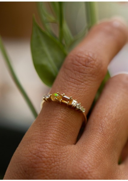Sunshine Ring Diamond Citrine And Fire Opal 14 Ayar Yellow Gold Kadın Altın Yüzük fiyatları