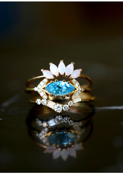 Diamond Aquamarine Opal 8 Ayar Altın Yüzük fiyatları
