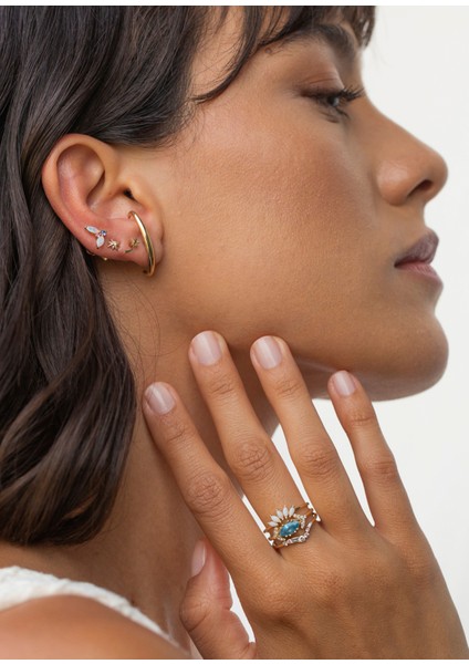 Diamond Aquamarine Opal 8 Ayar Altın Yüzük modelleri