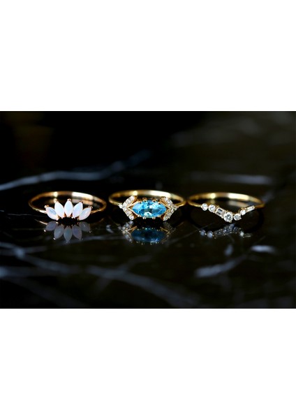 Diamond Aquamarine Opal 8 Ayar Altın Yüzük indirimleri