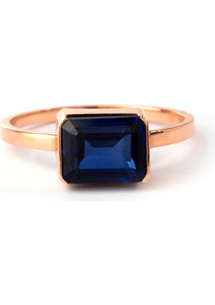 Bold Blue Sapphire Safir Taşlı 8 Ayar Altın Kadın Yüzük