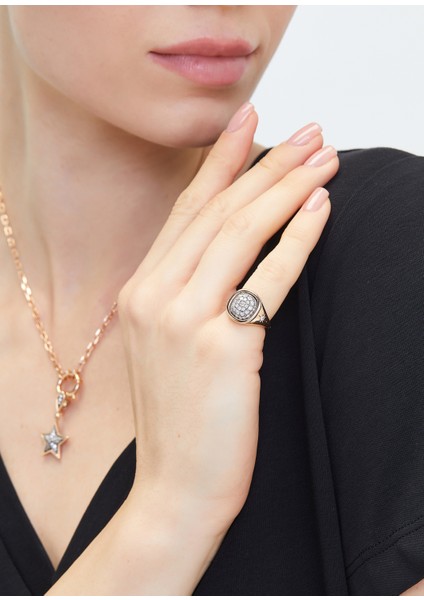 Oval Pırlanta Taşlı 18 Ayar Rose Altın Kadın Yüzük fiyatları
