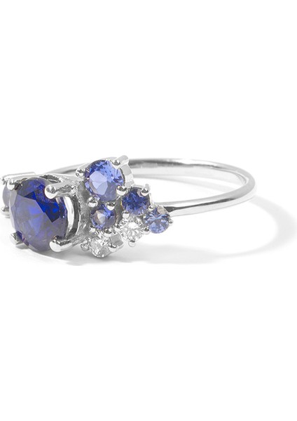 Cosmic Ring Diamond And Blue Sapphire 14 Ayar White Gold Kadın Altın Yüzük