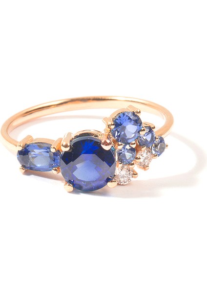 Cosmic Ring Diamond And Blue Sapphire 14 Ayar Rose Gold Kadın Altın Yüzük