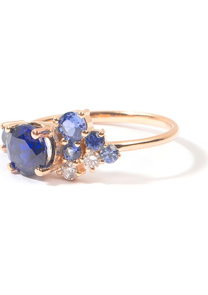 Cosmic Ring Diamond And Blue Sapphire 14 Ayar Rose Gold Kadın Altın Yüzük modelleri