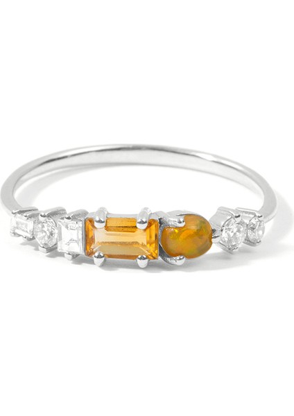 Sunshine Ring Diamond Citrine And Fire Opal 8 Ayar White Gold Kadın Altın Yüzük