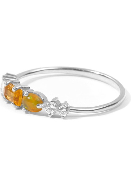 Sunshine Ring Diamond Citrine And Fire Opal 8 Ayar White Gold Kadın Altın Yüzük fiyatları