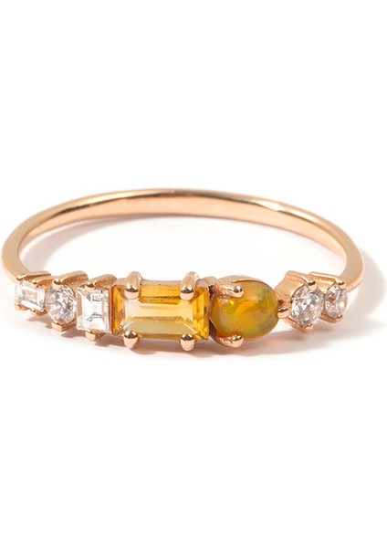 Sunshine Ring Diamond Citrine And Fire Opal 14 Ayar Rose Gold Kadın Altın Yüzük