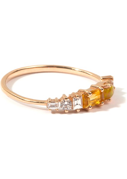 Sunshine Ring Diamond Citrine And Fire Opal 14 Ayar Rose Gold Kadın Altın Yüzük modelleri