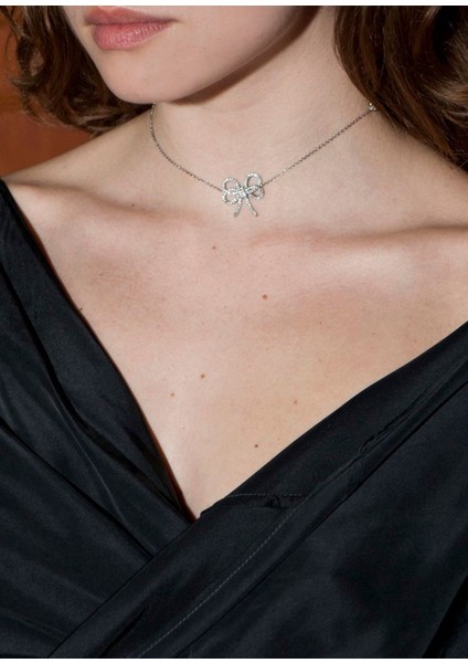 Silver Ribbon Zirkon Taşlı Kadın Kolye modelleri