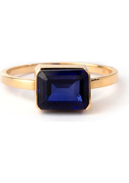 Bold Blue Sapphire 14 Ayar Kadın Altın Yüzük