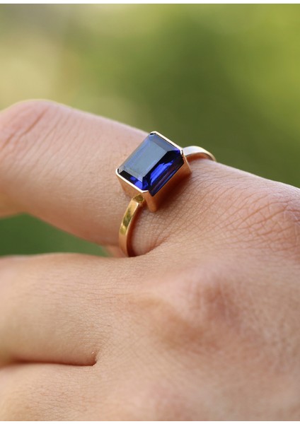 Bold Blue Sapphire 14 Ayar Kadın Altın Yüzük fiyatları