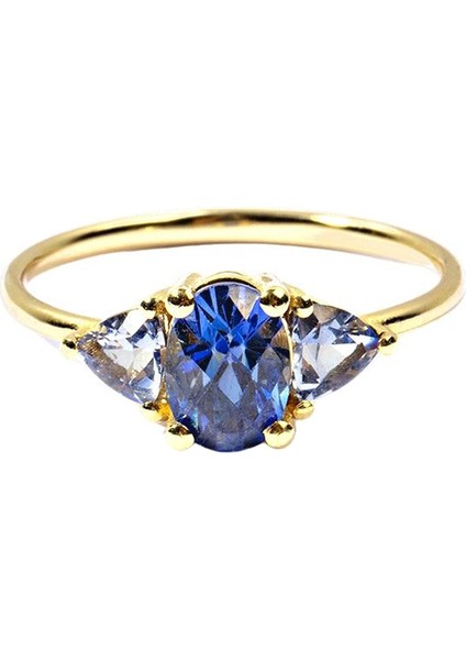 Diana Ring Blue Sapphire And Aquamarine 8 Ayar Yellow Gold Kadın Altın Yüzük