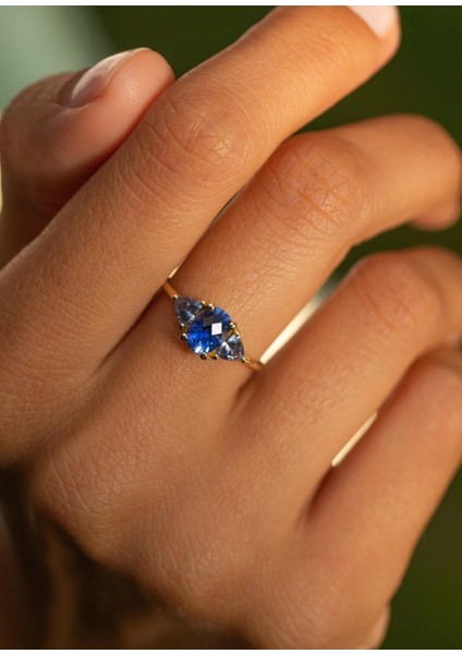 Diana Ring Blue Sapphire And Aquamarine 8 Ayar Yellow Gold Kadın Altın Yüzük fiyatları