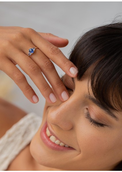 Diana Ring Blue Sapphire And Aquamarine 8 Ayar Yellow Gold Kadın Altın Yüzük fırsatları