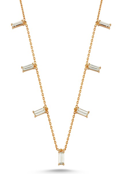 Baget Pırlantalı 14 Ayar Rose Gold Kadın Altın Kolye