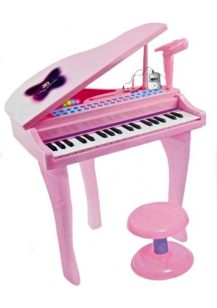 37 Tuşlu Mini Piano Mikrofonlu ve Tabureli Çocuk Piyano PEMBE-88022