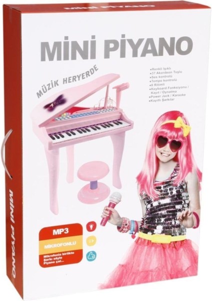 37 Tuşlu Mini Piano Mikrofonlu ve Tabureli Çocuk Piyano PEMBE-88022 modelleri