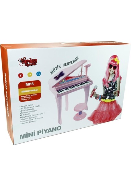 37 Tuşlu Mini Piano Mikrofonlu ve Tabureli Çocuk Piyano PEMBE-88022 fırsatları