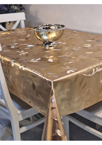Gold Parlak Silinebilir Masa Örtüsü - Elyaflı Pvc Muşamba