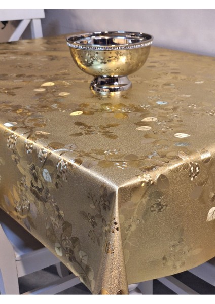 Gold Parlak Silinebilir Masa Örtüsü - Elyaflı Pvc Muşamba