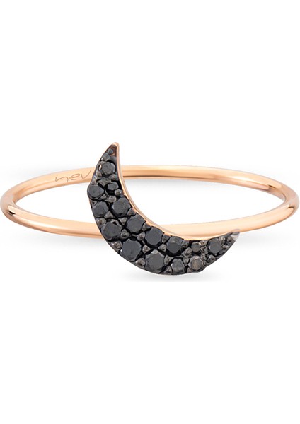 Black Moon Siyah Pırlanta Taşlı 14 Ayar Rose Gold Kadın Yüzük