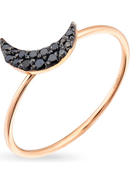 Black Moon Siyah Pırlanta Taşlı 14 Ayar Rose Gold Kadın Yüzük modelleri