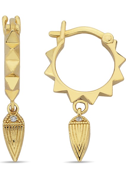 Diamond Hoop With Lined 4spike Kadın Altın Küpe