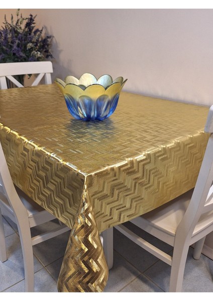 Gold Parlak Silinebilir Masa Örtüsü - Elyaflı Pvc Muşamba