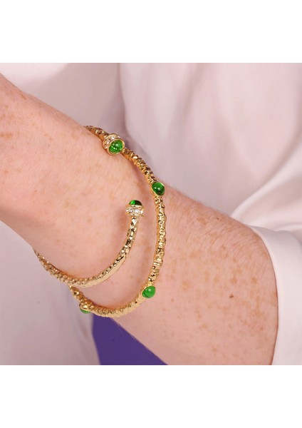 Hammered Torque Emerald ve Gold Bangle Kadın Bileklik