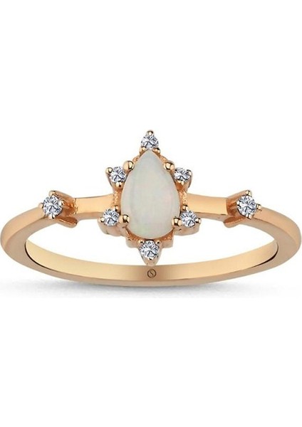 Hazine Opal Pırlanta 14 Ayar Rose Gold Kadın Altın Yüzük