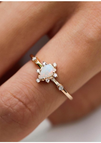 Hazine Opal Pırlanta 14 Ayar Rose Gold Kadın Altın Yüzük modelleri