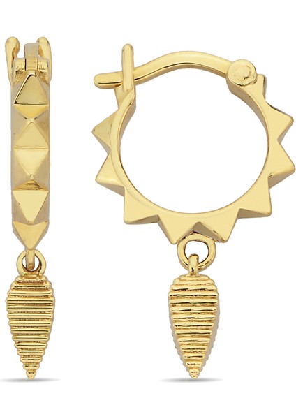 Diamond Hoop With Lined Spike Kadın Altın Küpe