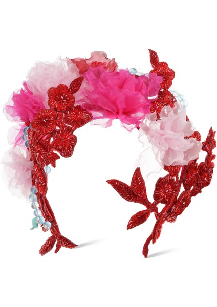 Frida Headpiece Fuşya Kırmızı Ipek Çiçek Kadın Saç Aksesuarı