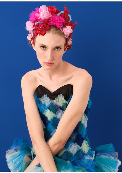 Frida Headpiece Fuşya Kırmızı Ipek Çiçek Kadın Saç Aksesuarı modelleri