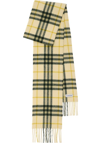Narrow Check Krem Rengi Kaşmir Unisex Atkı