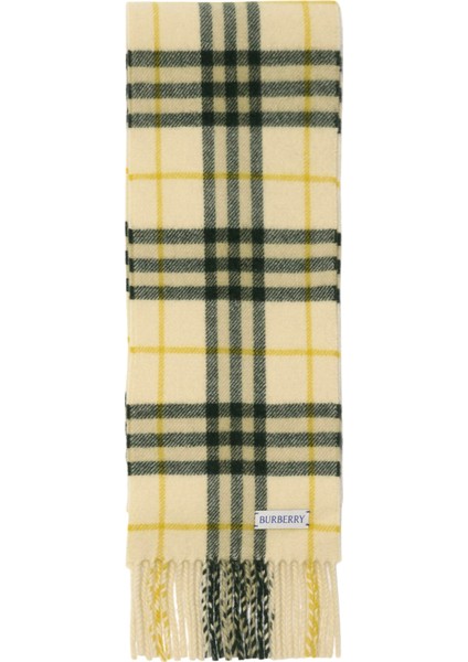 Narrow Check Krem Rengi Kaşmir Unisex Atkı