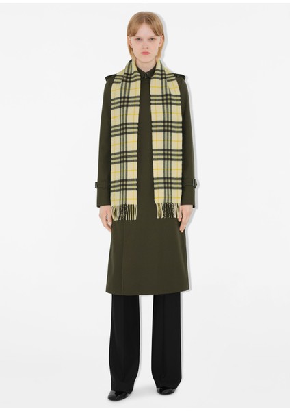 Narrow Check Krem Rengi Kaşmir Unisex Atkı