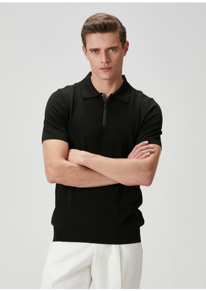 Siyah Polo Yaka Kısa Kollu Triko