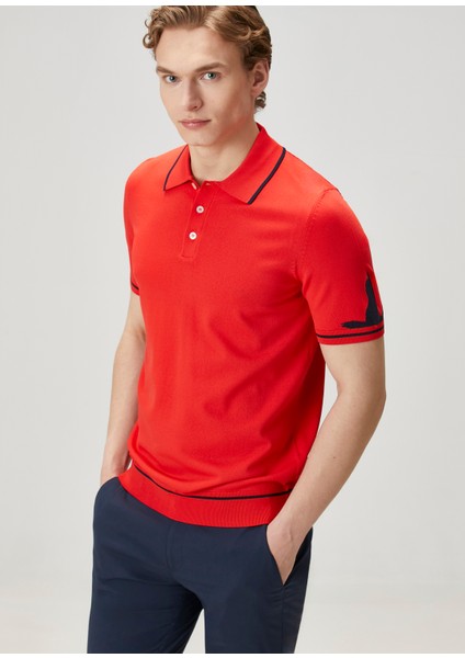 Kırmızı Kaz Jakarlı Polo Yaka T-Shirt