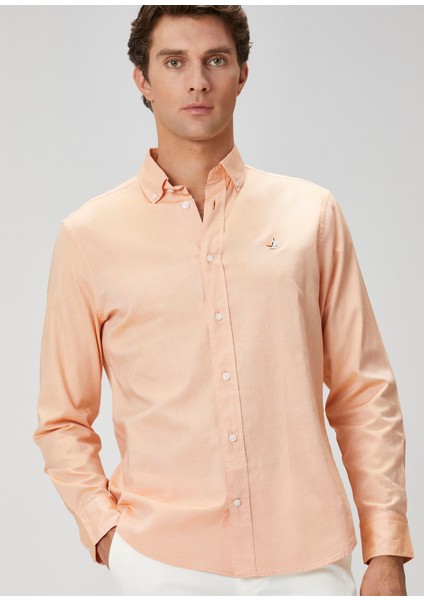 Comfort Fit Turuncu Oxford Gömlek
