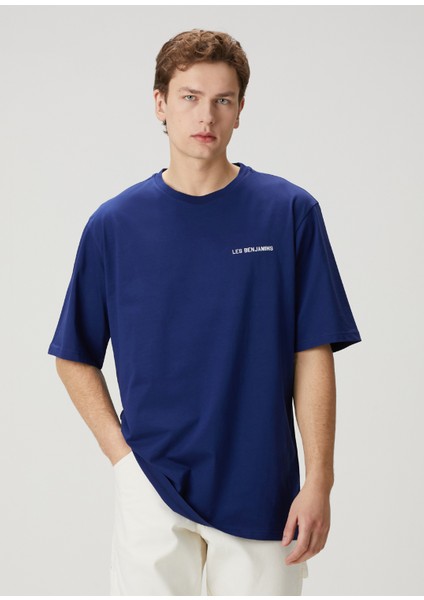 Lacivert Logo Baskılı Oversized T-Shirt